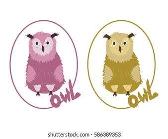 Two Owls  on the white background. Hand drawn illustration. Vector.