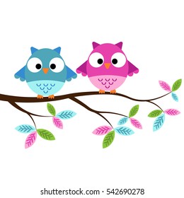 Two Owls sitting on the branch