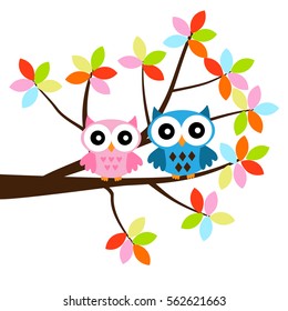Two Owls sitting on the branch