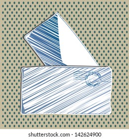 two packets of letters with stripes and textures Friend brands green dotted background