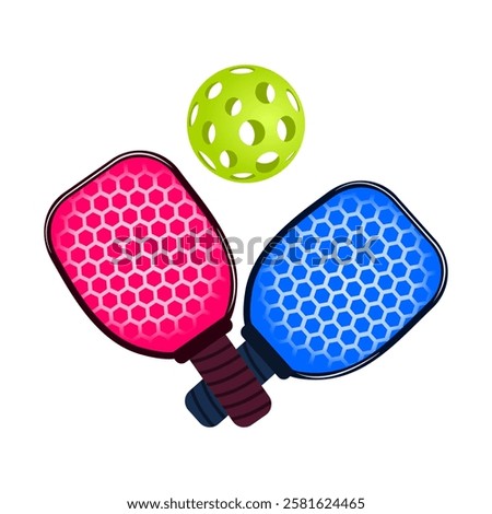 Two Paddles and Ball on White Background.