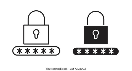 Dos íconos de candado, una línea de arte, una llena, con un campo de Contraseña debajo. Conceptos de seguridad, acceso y Inicio de sesión.