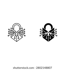 Two padlocks with keys and ribbons in black and white, two padlocks with keys ribbons, one