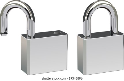 Two padlocks in open and closed positions.