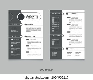 Two page black resume template Curriculum vitae layout design