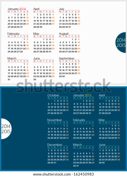 Two Page Calendar 14 First Six Stock Vector Royalty Free