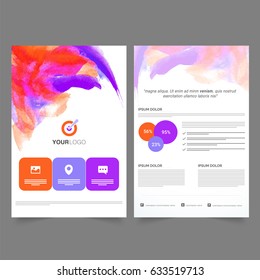 Two page professional Brochure, Template design with colorful brush strokes for Business concept.