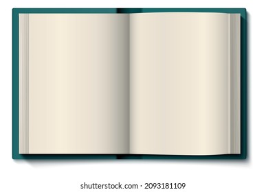 Two page spread mockup. Realistic open book top view