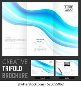 Two Page Tri-Fold Brochure, Template design with abstract waves for Business concept.