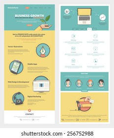 Two page Website design template with concept icons and avatars