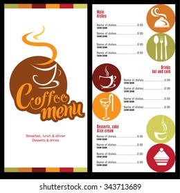 two pages coffee menu  with coffee illustrations