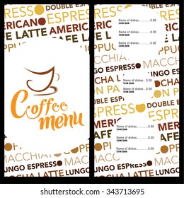 two pages coffee menu  with coffee illustrations