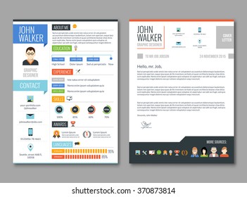 Two pages job candidate cv template with work experience resume vector illustration
