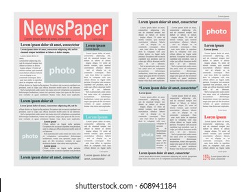 Two pages of newspaper vector illustration on white. Colourful paper journal with articles in columns and free spaces for photos Tabloid on newsprint with fresh news and reportage information