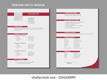 Two pages resume or cv template design 