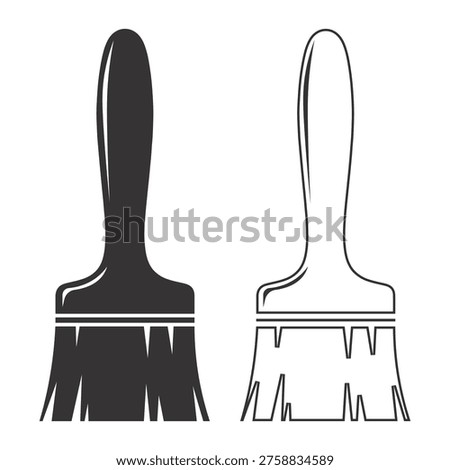 Two paint brush icons featuring a solid black silhouette and a simple linear outline design style