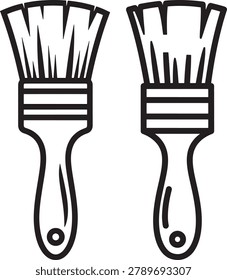 Two paint brushes in vector format. Art tool illustration. Painting implement silhouette. Graphic design element.
