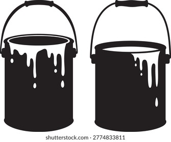 Two paint bucket icons, dripping paint, creativity, art, silhouette.