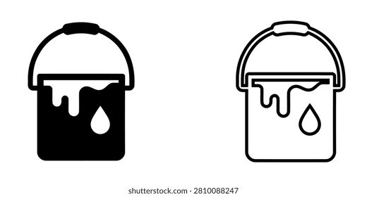 Two paint bucket icons isolated on transparent background one black and one white with dripping paint