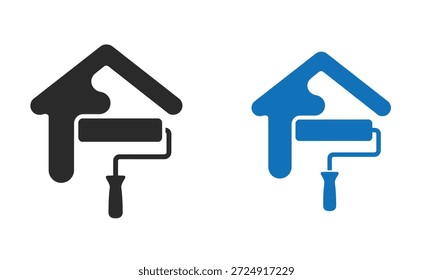 Two Paint Rollers with Handles and Trays in Black and Blue