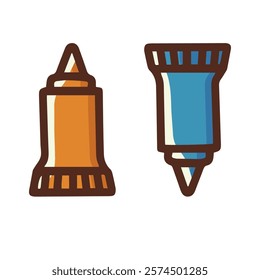 Two paint tubes in orange and blue colors, perfect for artistic projects. A charming illustration highlighting essential tools for any painter’s creative process