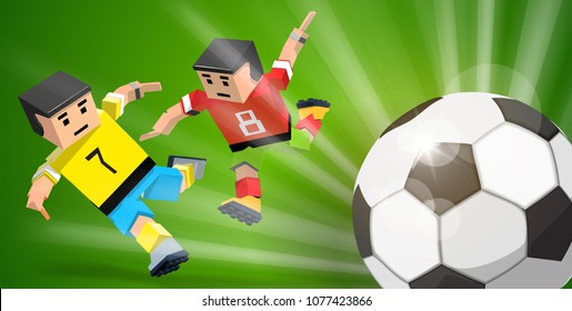 two painted footballers catch up with the ball. Welcome to Russia. Football player. Vector illustration