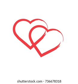 Two Painted Hearts isolated on white background - Hearts shape frame with brush painting