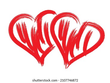 two painted red hearts on white background