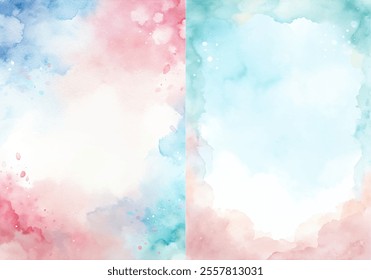 The two paintings are of a blue and pink background with a white frame. The blue and pink colors are vibrant and eye-catching, while the white frame adds a sense of contrast