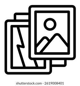 Two paintings collage line icon, city museum concept. Vector graphics. Picture canvas with landscape, painting sign on white background, style mobile or design