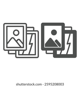 Two paintings collage line and solid icon, city museum concept. Vector graphics. Picture canvas with landscape, painting sign on white background, outline style icon for mobile or web design