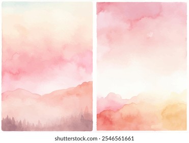 The two paintings are of mountains and clouds, with a pinkish hue. The mountains are depicted in the background, and the clouds are scattered throughout the sky