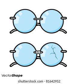 Two pair of cartoon reading glasses, new and broken ones, vector illustration