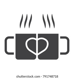 Two pair mug glyph icon, valentines day and romantic, love sign vector graphics, a solid pattern on a white background, eps 10.
