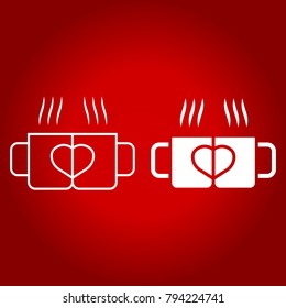 Two pair mug line and glyph icon, valentines day and romantic, love sign vector graphics, a linear pattern on a red background, eps 10.