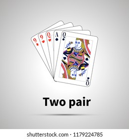 Two pair poker combination with shadow on gray