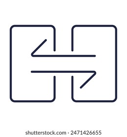 Icono de línea de sincronización de dos smartphones. Transferencia de datos, uso compartido, copia y sincronización. Símbolo de Web, móvil. Tecnología de la información, software informático. Fondo blanco. Trazo de Vector editable. Píxel perfecto. 