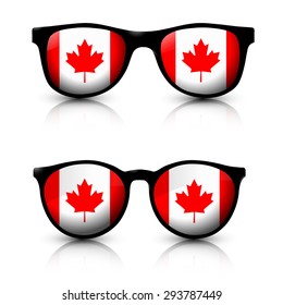 Two pair of trendy sunglasses with Canada national flag lens.