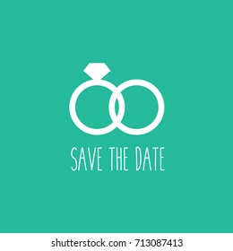 two or pair wedding rings vector icon. one diamond ring isolated cartoon for engagement couple & marriage. one for bride & for groom like invitation & text save the date flat design style 