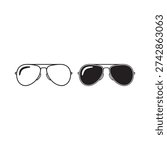 Two pairs of aviator sunglasses one clear one dark displayed side by side