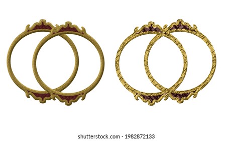 Two pairs of bangle bracelet in different  textures using illustration on a white background.