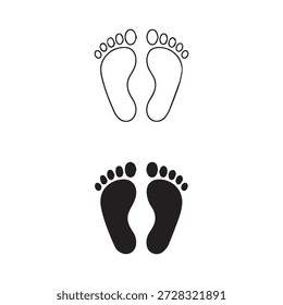 Dois pares de pegadas nuas ilustradas em contorno minimalista e estilos de preto sólido em um fundo branco limpo ideal para projetos de design