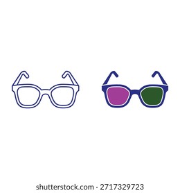 Dois pares de óculos com moldura azul e lentes coloridas