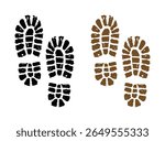 Two pairs of boot footprints one black and one brown on white background