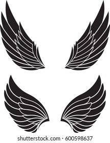 Two pairs of decorative vector wings isolated on white.