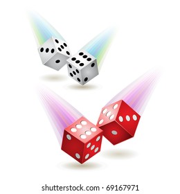 Two pairs of dices, red and white with jets