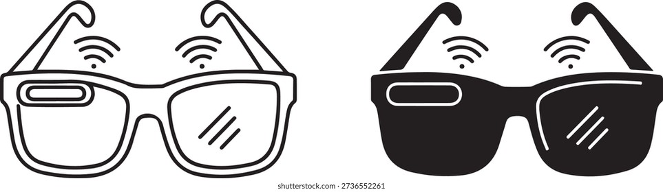 Two pairs of glasses with wireless signal icons above the lenses. isolated on white background, illustration
