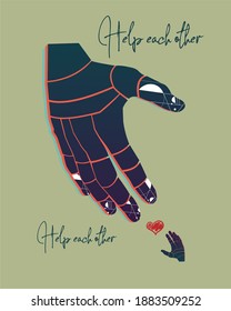 Two pairs of hand touching each other, helping hands vector design