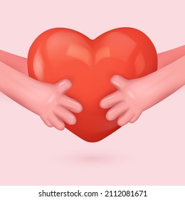 Two Pairs Of Hands Holding A Red Glossy Candy Heart. Symbol Of Love. Be My Valentine. Vector Illustration For Card, Party, Design, Flyer, Poster, Decor, Banner, Web, Advertising.