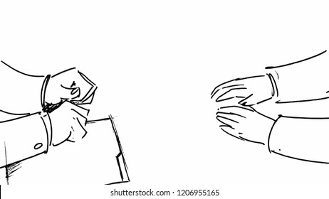 two pairs of hands on the table,storyboard.